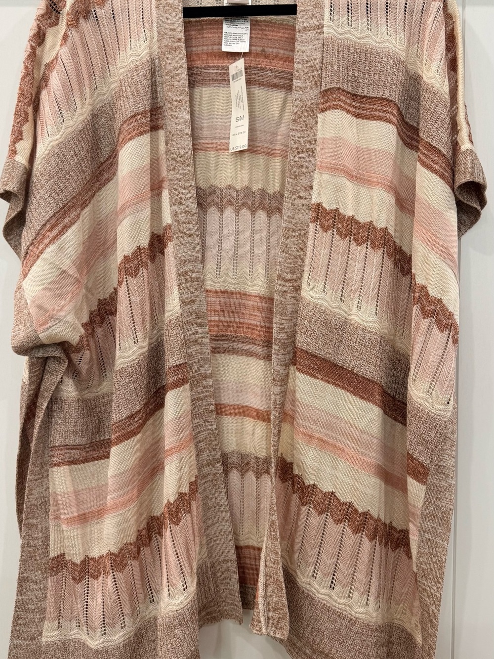 Chico's Open-Front Striped Knit Cardigan in Blush, Cream & Tan